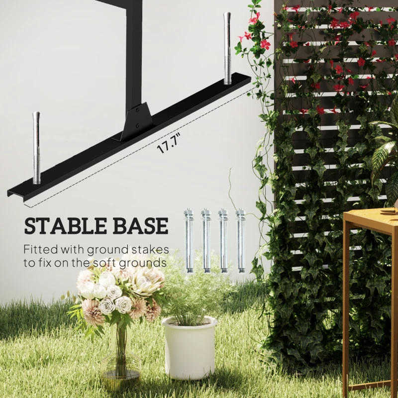 Outsunny Decorative Privacy Fence Screen, Metal Outdoor Privacy Screen Climbing Plant Trellis with Stand, 78" H x 48" W, Black