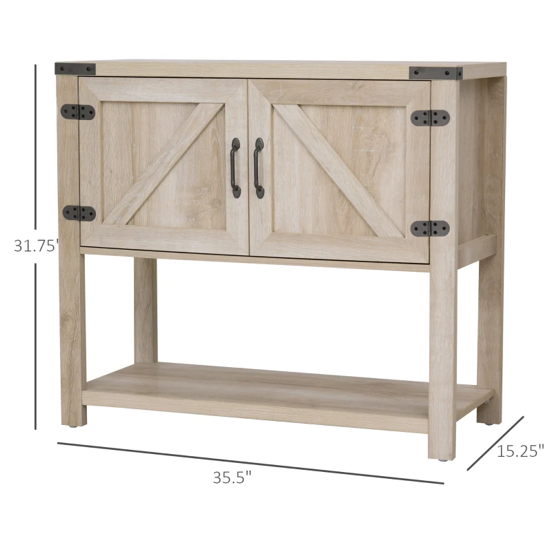 HOMCOM Farmhouse Double Door Coffee Bar Cabinet, Console Table, Sideboard Buffet Cabinet with Bottom Shelf for Entryway, Living Room, Oak