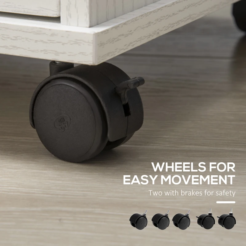 Vinsetto Lateral Filing Cabinet with Wheels, Locking File Cabinet, Mobile Printer Stand with Open Shelves and Drawers for A4 Size Documents, White