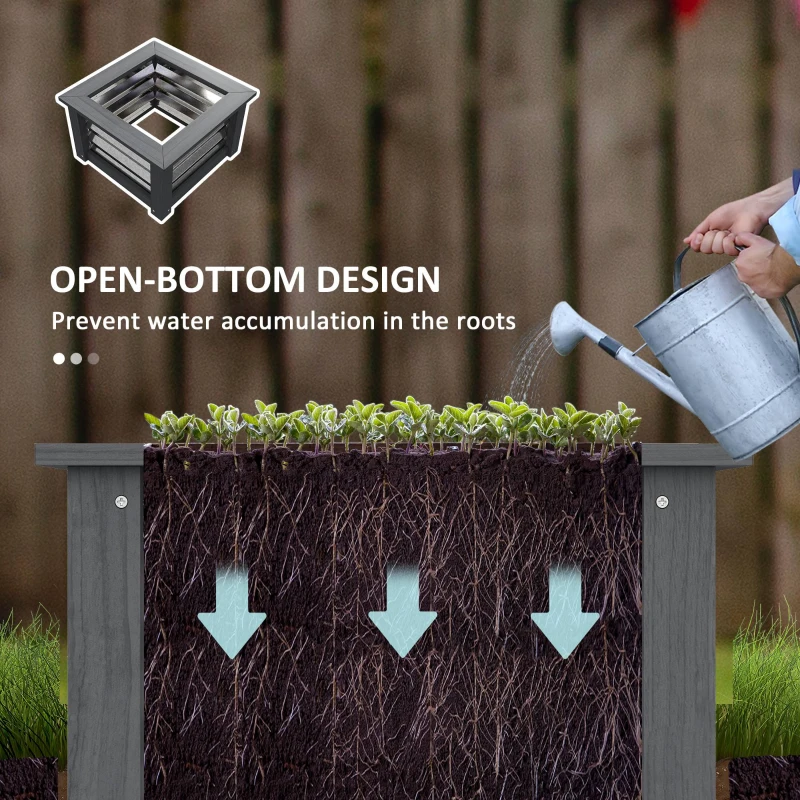 Outsunny Wooden Raised Garden Bed with Trellis, Galvanized Planter Box Elevated Garden Bed for Garden, Patio, Gray