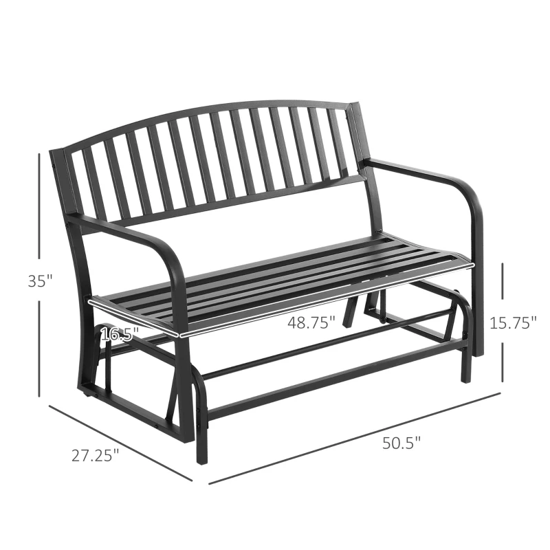 Outsunny Outdoor Glider Bench, Glider Bench for Outside Patio with Armrests, Slatted Seat & Backrest, Loveseat with Power Coated Steel Frame, Black