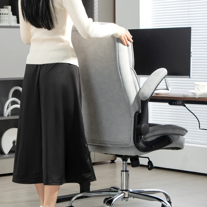 HOMCOM Executive Office Chair, Desk Chair with Flip-up Armrest, Diamond Fabric Computer Chair for Home Office, Gray