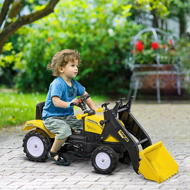 Aosom Kids Ride on Excavator, Pedal Go Kart with Front Loader Digger for 3 Year Old, Yellow