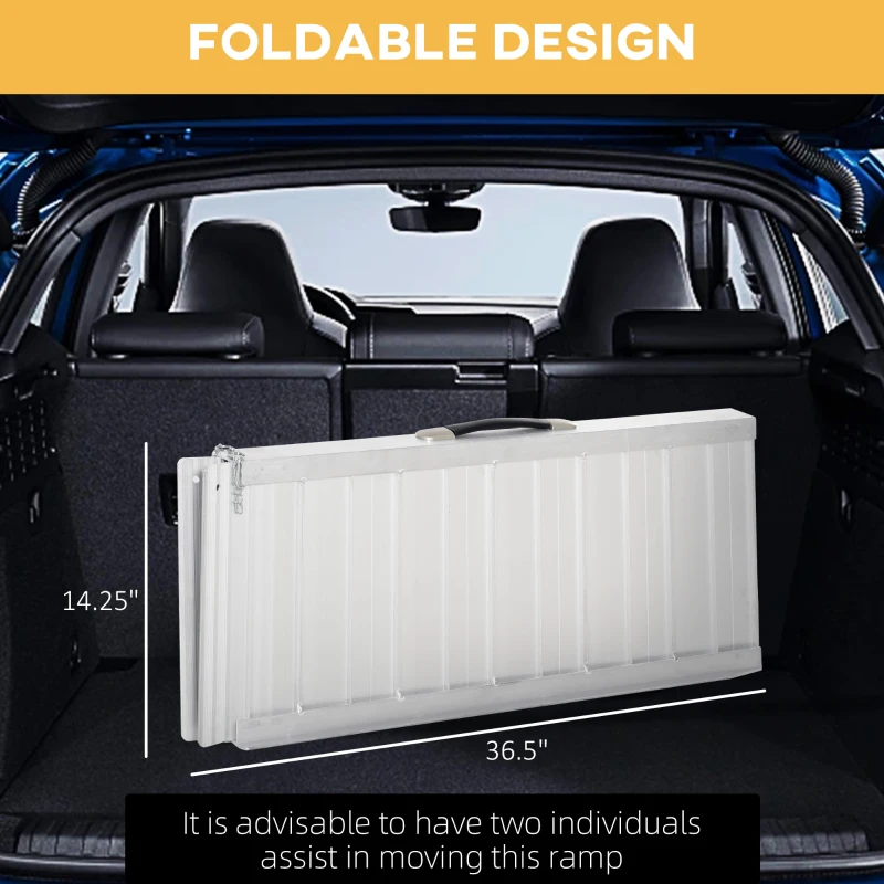 HOMCOM FSA/HSA Eligible Wheelchair Ramp 3FT, Folding Aluminum Threshold Ramp with Non-Slip Surface, Transition Plate, 594lbs Weight Capacity for Home, Doorways, Curbs, Steps