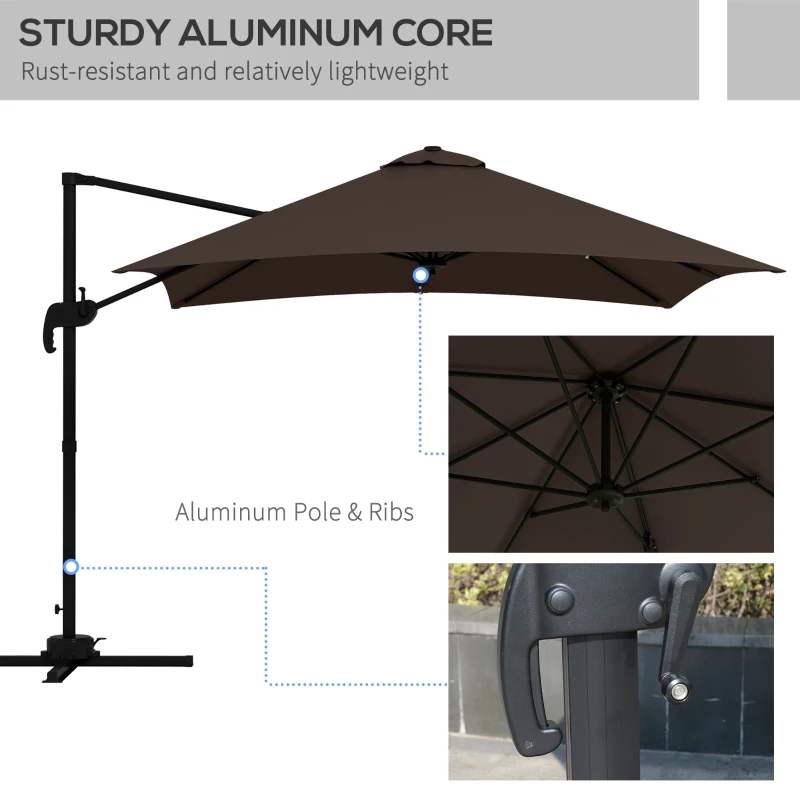 Outsunny 10x10ft Cantilever Umbrella Rotatable Square Market Parasol, 4 Adjustable Angle for Outdoor Backyard Patio Coffee