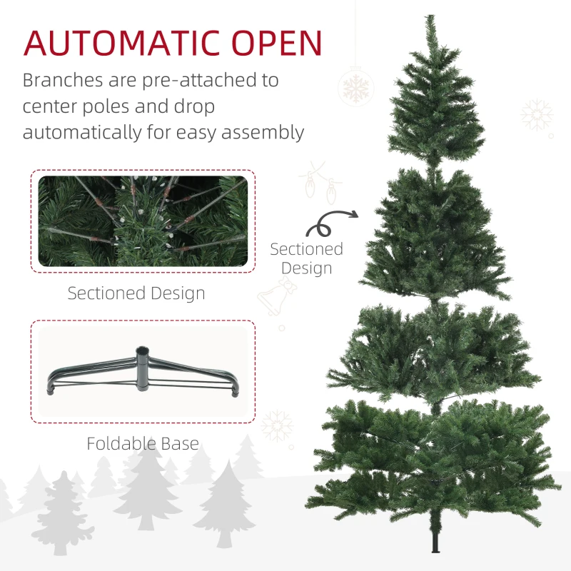 HOMCOM 9ft Artificial Christmas Trees with 2132 Branch Tips, Auto Open and Steel Base, Green