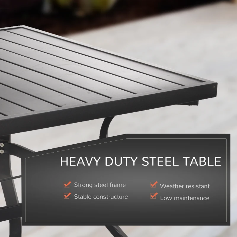 Outsunny 5pc Patio Garden Table Set Outdoor Furniture Dining Set w/ Metal Slat Finish and 1.75" Umbrella Hole for Backyard Porch, Grey