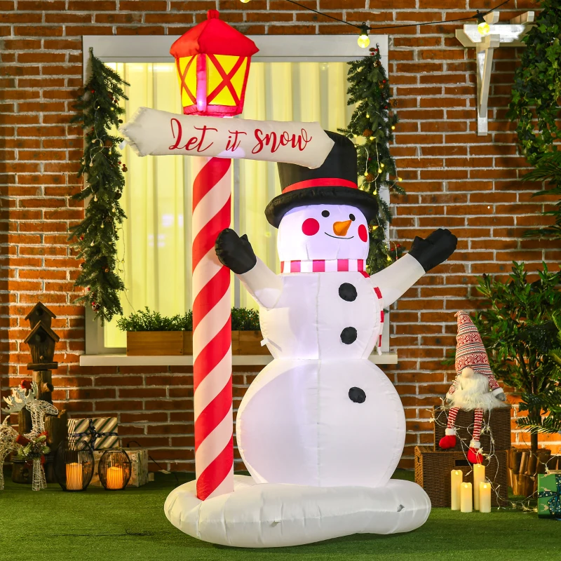 HOMCOM 7ft Christmas Inflatables Outdoor Decorationss Decorations Snowman with Street Light, Blow-Up LED Christmas Decor