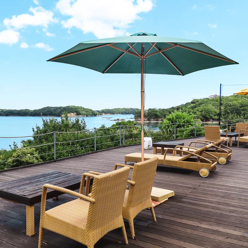 Outsunny ⌀9' x 8' H Patio Umbrella, Market Umbrella with Hardwood Frame and Wind Vent, Outdoor Beach Parasol, Green