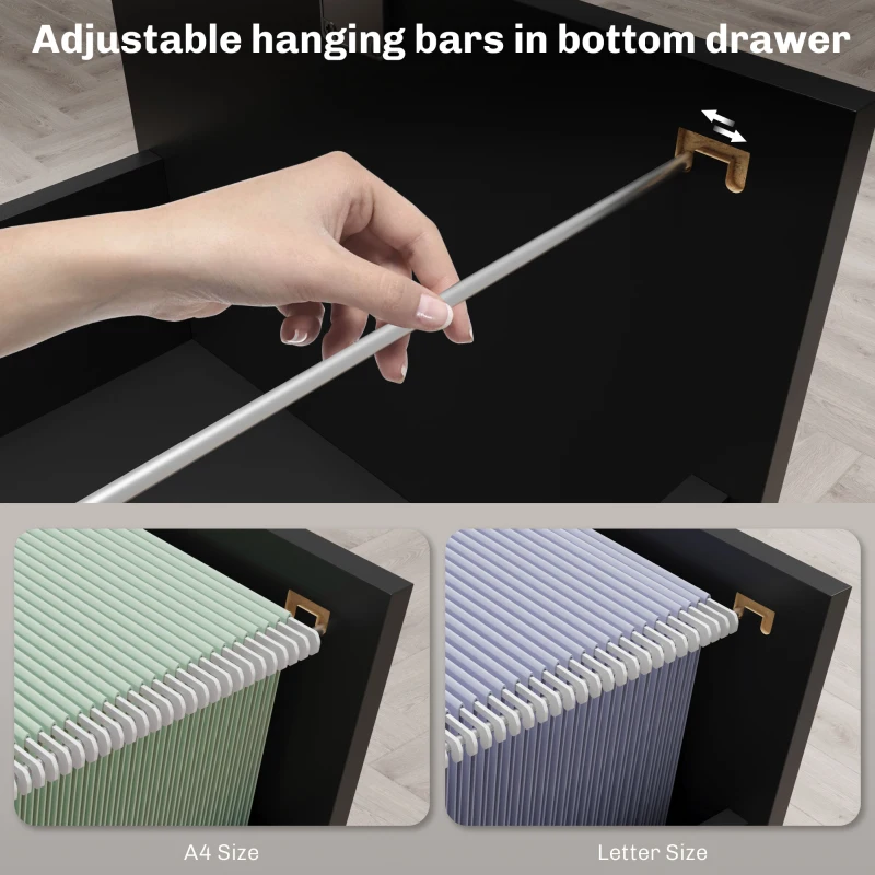 HOMCOM Mobile Printer Stand with Charging Station and USB Ports, Locking Filing Cabinet for A4 and Letter Size, Black