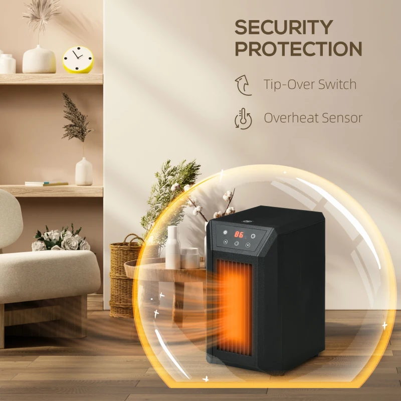 HOMCOM Electric Space Heater for Indoor Use, 1500W Fast Heating Portable Electric Heater with Infrared Quartz Heat Element, Thermostat, 3 Modes, Remote, 12h Timer