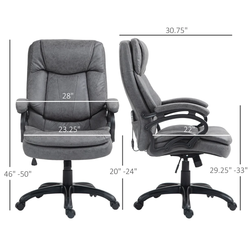 HOMCOM 6 Point Vibration Massage Office Chair with Heat, Microfibre Fabric Comfy Computer Desk Chair, Charcoal Gray