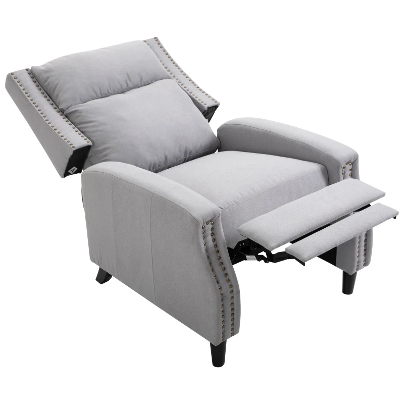 HOMCOM Manual Recliner Single Sofa Chair with Pushback, Accent Lounge Arm Chair with Retractable Footrest, Grey