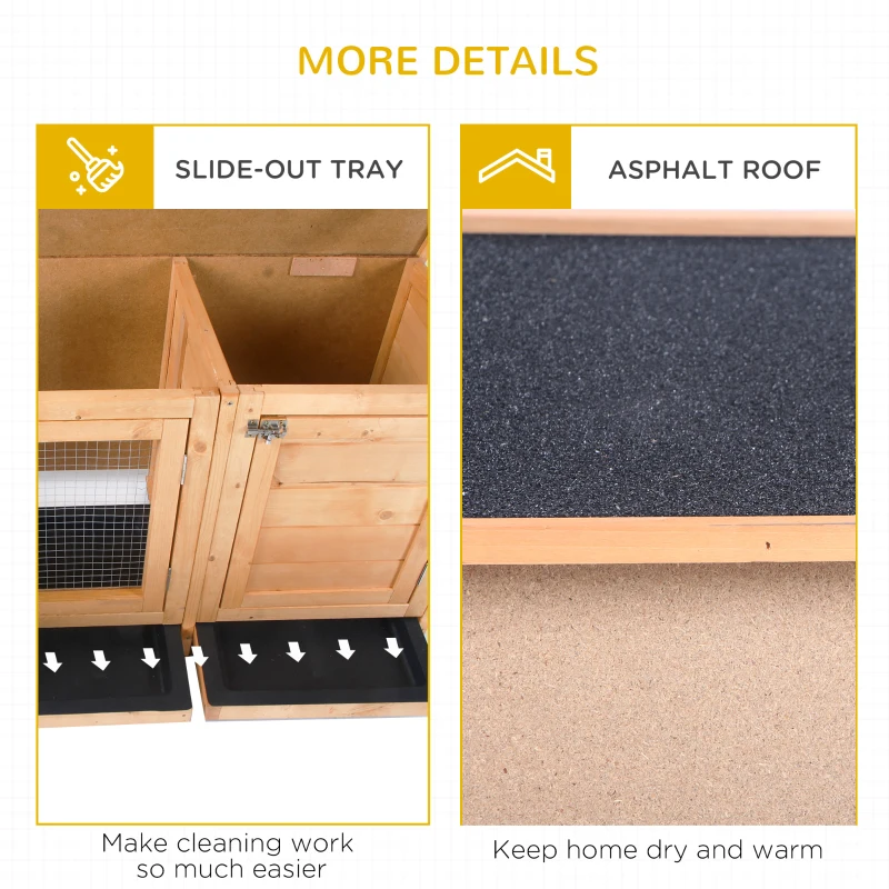 PawHut Wooden Rabbit Hutch Bunny Cage Guinea Pig House Outdoor with Sliding Out Tray, Openable Roof, Feeding Trough, Yellow