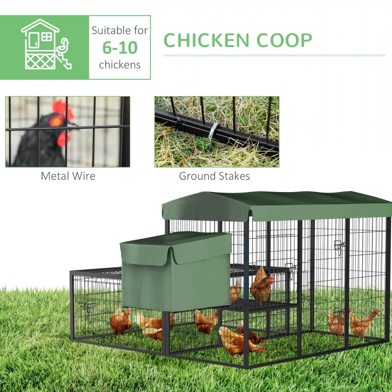 PawHut 79in Large Metal Chicken Coop, Outdoor Hen House Poultry Duck Goose Cage with Water-Resistant Canopy, Run, Nesting Box, Lockable Doors, Green