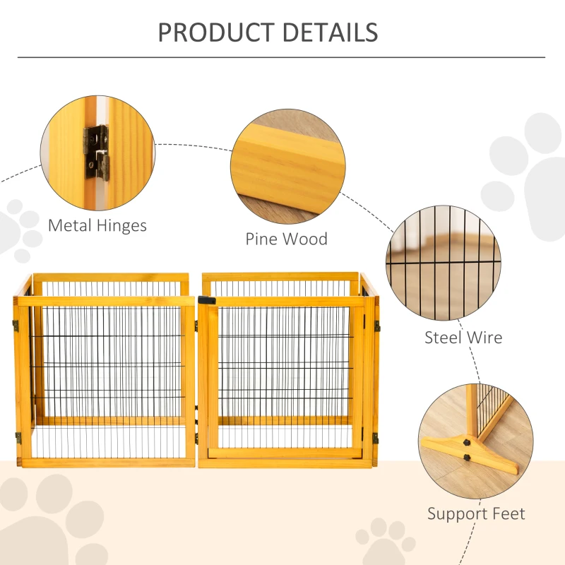 PawHut Wooden Freestanding Pet Gate w/ 2 Support Feet, Yellow