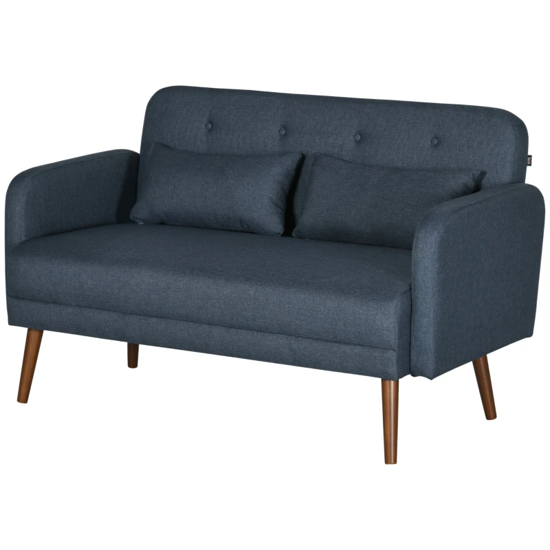 HOMCOM 53" 2 Seat Sofa, Modern Love Seats Furniture, Upholstered 2 Seater Couch with Throw Cushions, Solid Wood Frame, Blue