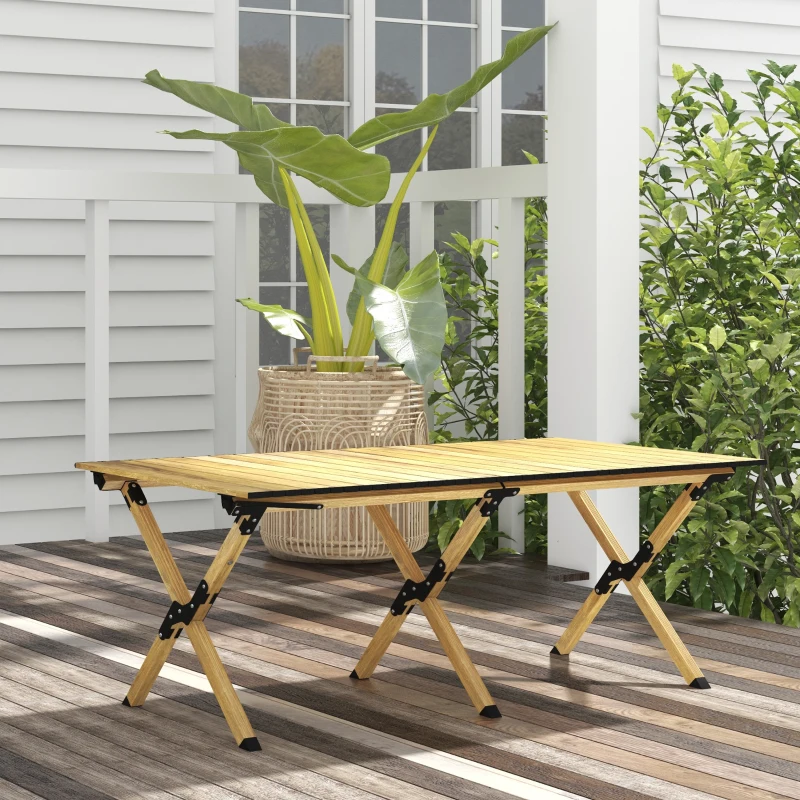Outsunny Folding Picnic Table, Portable Aluminum Camping Table with Roll-Up Top for Party, BBQ, Beach, Natural