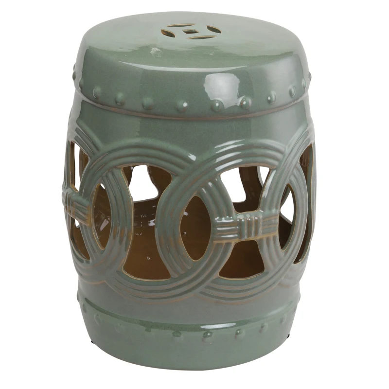 Outsunny 14" x 17" Ceramic Garden Stool with Double-Coin Knotted Ring Design & Strong Glazed Material, Decorative Outdoor Stool, Home Collection, Green