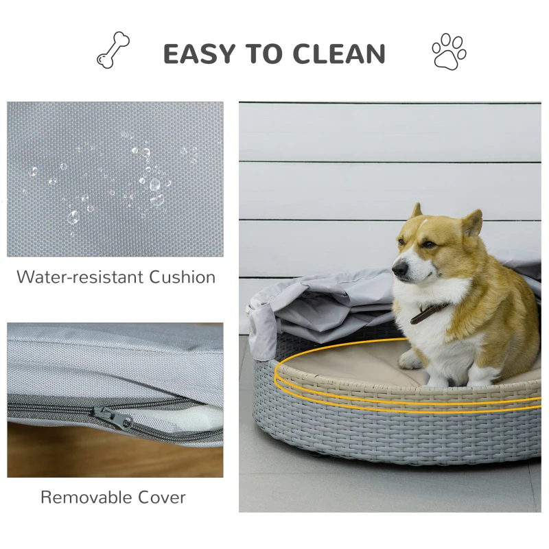 PawHut Wicker Dog Bed Rattan Pet Sofa with Adjustable Canopy Pet House Shelter for Small Dogs with Cushion Indoor Outdoor, Grey
