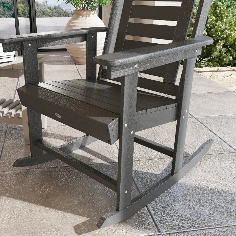 Outsunny 2 Pieces Outdoor Rocking Chairs, HDPE Patio Rockers with 28" High Back, Wide Armrests for Porch Backyard, Dark Gray