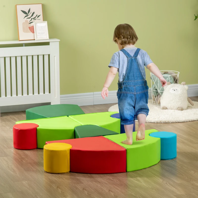 Qaba 10-Piece Soft Play Set for Creativity, Climb and Crawl Foam Playset with Easy-to-Clean Surface, Activity Play Structures for 18 Months Old