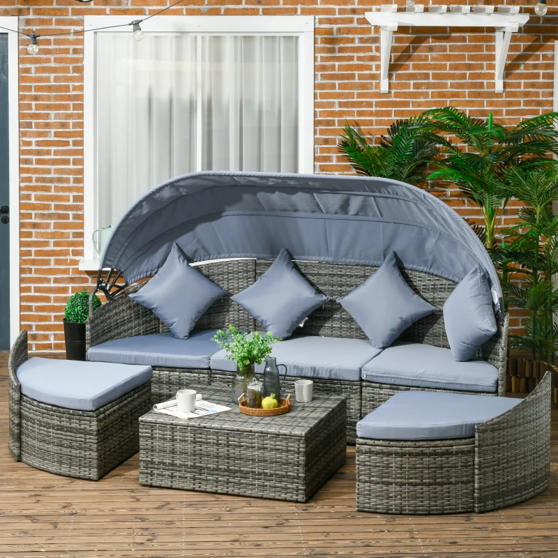 Outsunny Convertible Rattan Daybed Sectional, Light Grey