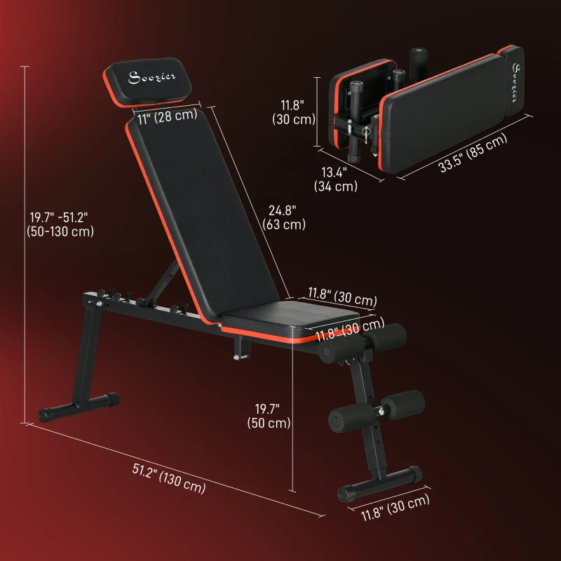 Soozier Adjustable Weight Bench, Foldable Workout Bench with Extended Head Protection, Flat or Incline