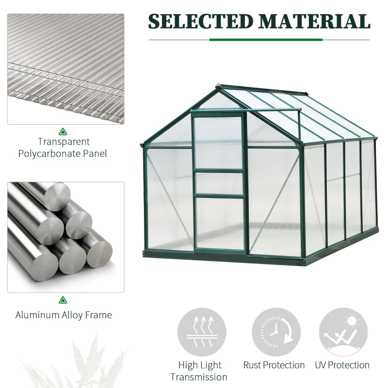 Outsunny 6' x 8' Outdoor Greenhouse with Rain Gutter and Roof Vent for Patio Backyard Dark Green
