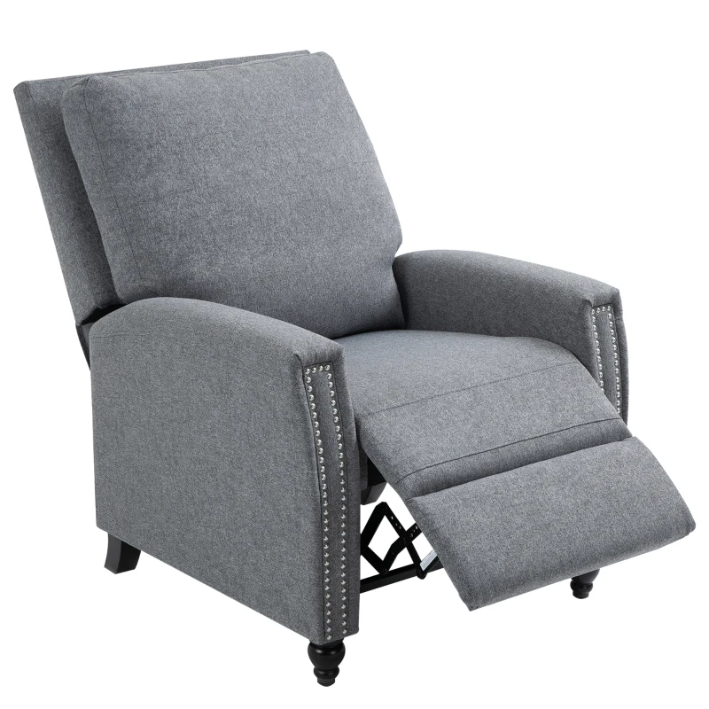 HOMCOM Modern Push Back Manual Recliner Chair Fabric Upholstered Armchair Home Lounge Sofa for Living Room & Bedroom