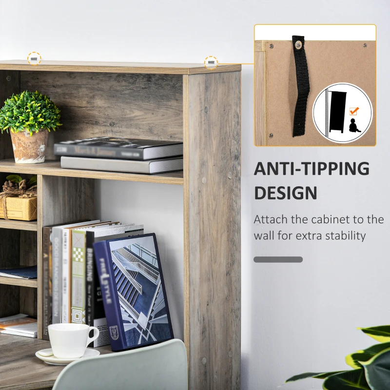 ​HOMCOM Nordic Style Computer Desk with Hutch and Storage Shelves PC Laptop Writing Table Home Office Workstation, Grey