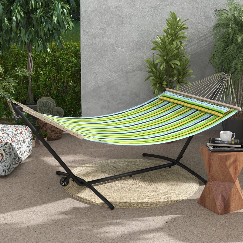 Outsunny 9.5ft Hammock Stand Only, Portable Hammock with Wheels, Adjustable Hammock Net Stand, for String-style, Brazilian-style, Flat-style, Rope-style Hammocks, Black