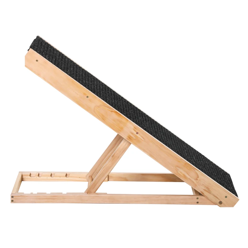 PawHut Elevated Dog Ramp for Bed, Foldable and Height Adjustable Pet Ramp for Cats with Non-Slip Finish, Pine 35.5" L x 16" W x 24" H, Black