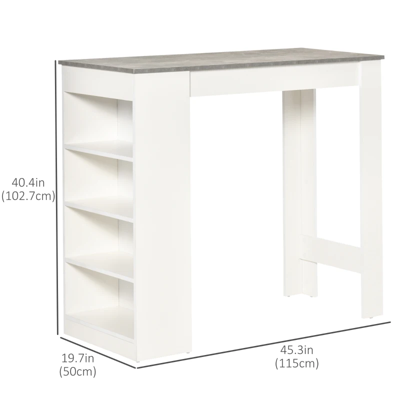 HOMCOM Bar Table, High Top Pub Table with 4 Storage Shelves, Modern Bar Height Table for Home Bar, Kitchen, Grey