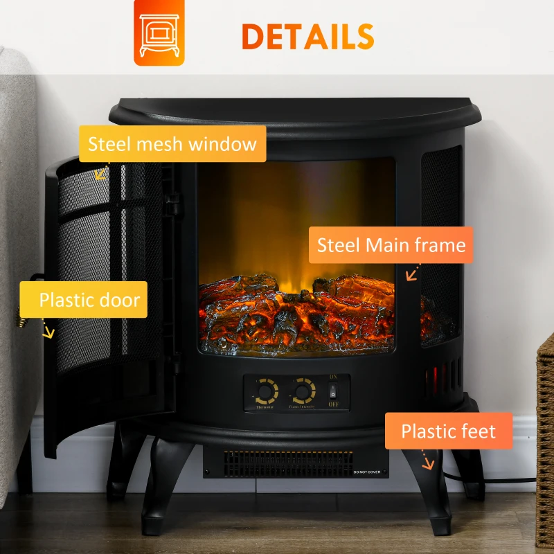 HOMCOM 22" Electric Fireplace Stove, Freestanding Electric Fire Place Heater with Realistic LED Flame, Adjustable Temperature, 1500W, Black