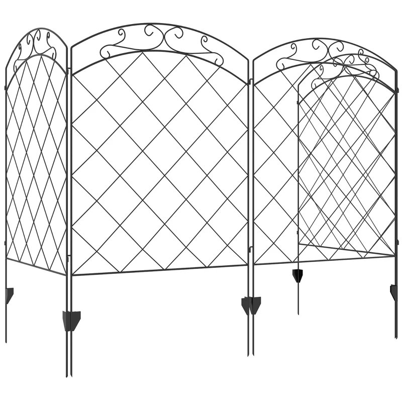 Outsunny 4 Pack Garden Fencing for Yard, Decorative Fence Panels as Animal Barrier and Flower Edging, Circle, Black