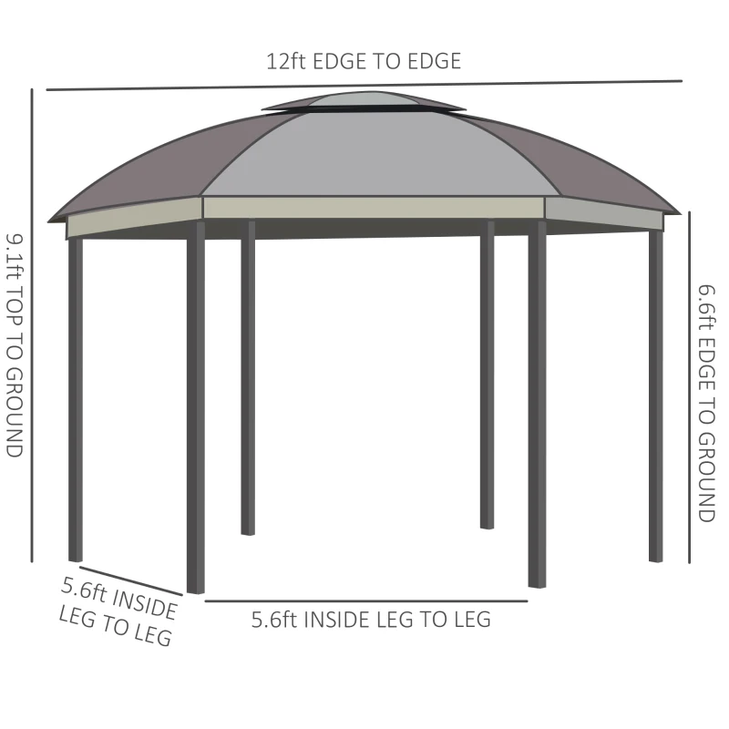 Outsunny 12' x 12' Round Outdoor Gazebo, Patio Dome Gazebo Canopy Shelter with Double Roof, Netting Sidewalls and Curtains, Zippered Doors, Strong Steel Frame, Brown