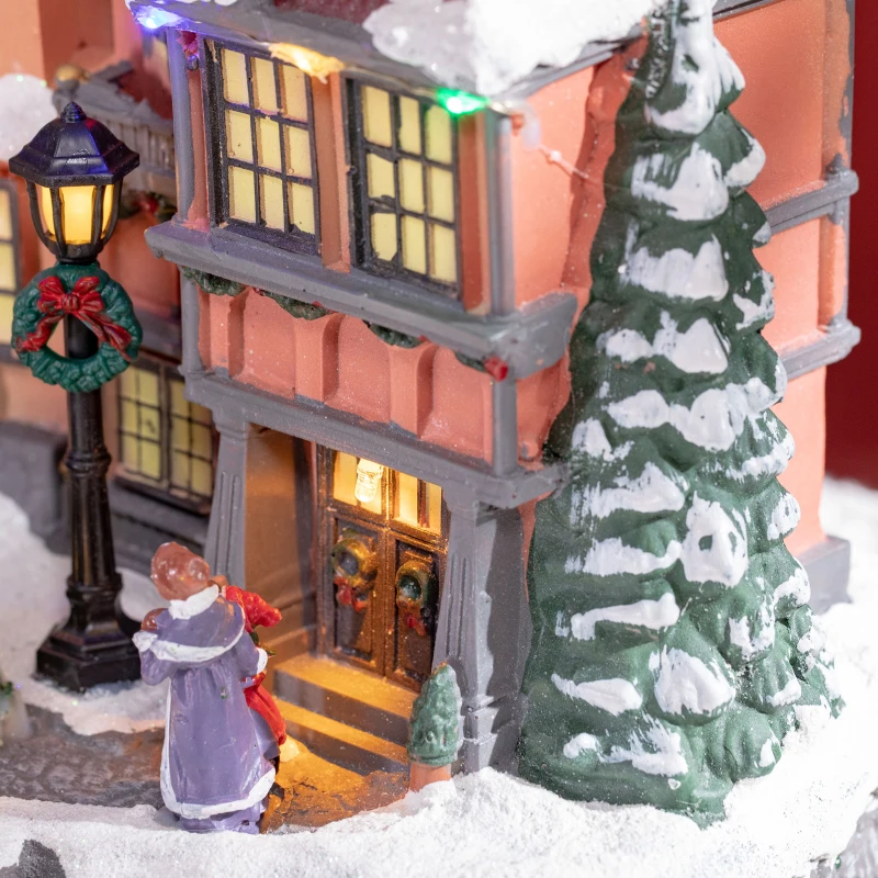 HOMCOM Christmas Village, Santa & Deer Skating Pond Animated Winter Wonderland Set with Multicolored LED Light, Battery Operated Christmas Decoration