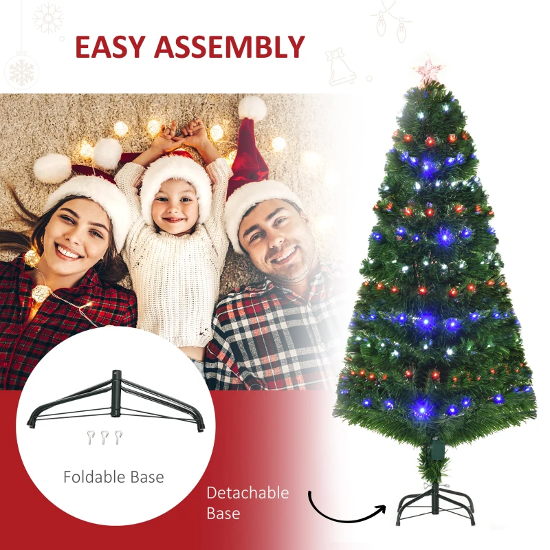 HOMCOM 5ft Fiber Optic Artificial Fir Christmas Tree, LED Pre-Lit Holiday Decoration with 180 Lights and Branch Tips