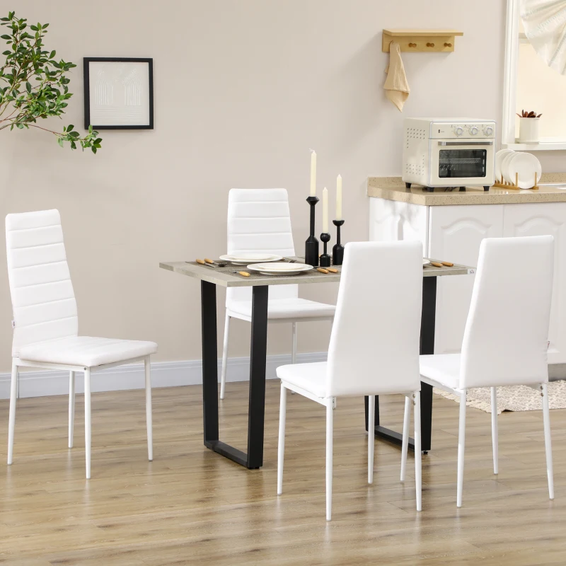 HOMCOM Modern Dining Chairs, Set of 4, High Back PU leather Upholstery and Metal Legs for the Living Room, Kitchen, Home Office, White