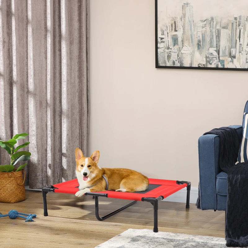 PawHut Elevated Dog Bed, Raised Dog Cot for M Sized Dogs, Indoor & Outdoor, 30" x 24" x 7", Red