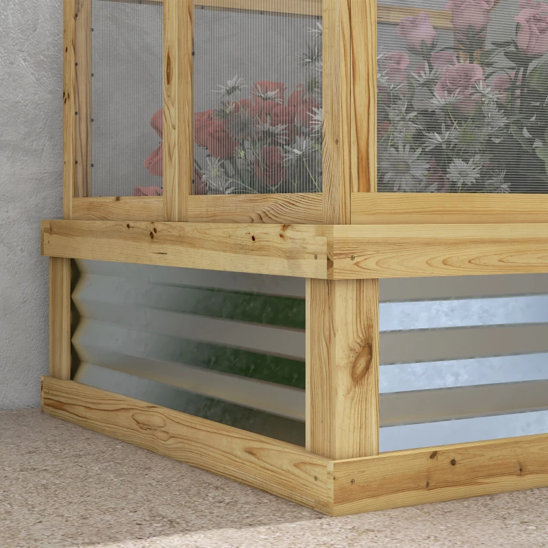 Outsunny Raised Garden Flower Bed Kit with Greenhouse, Wooden Cold Frame Planter, 35.5" x 31.5" x 36", Natural