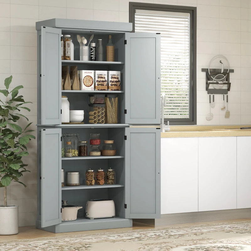 HOMCOM 72" Kitchen Cabinet, Pantry Storage Cabinet with Doors and Shelves, Freestanding Food Pantry Cabinet, Gray