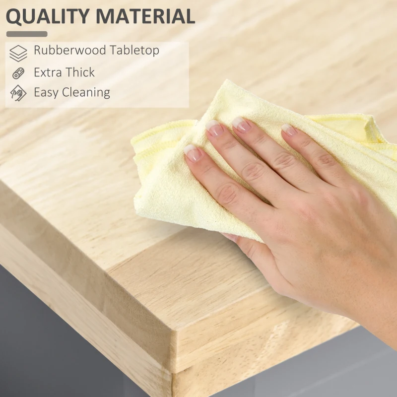 HOMCOM Rolling Kitchen Island Cart, Utility Trolley Cart with Rubberwood Top Storage Cabinet, 2 Drawers, Towel Rack, Grey