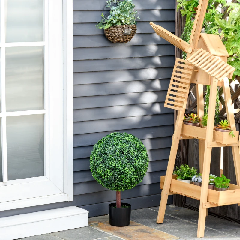 Outsunny 23.5" Artificial Boxwood Topiary Ball Tree, Fake Decorative Plant, Nursery Pot Included for Home, Balcony, Backyard and Garden, Set of 2, Green
