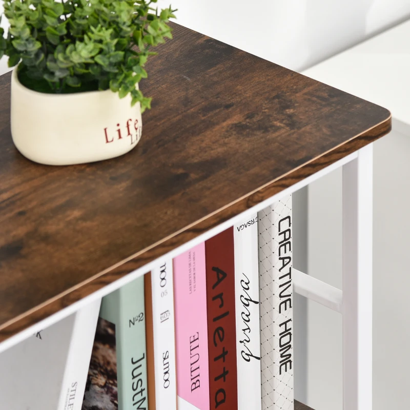 HOMCOM 3-Tier Console Table Industrial Style Storage Metal Wooden Shelf with a Robust Multi-Functional Design & Adjustable Feet, White