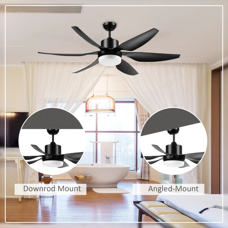 HOMCOM 52" Reversible Indoor Ceiling Fan with Light, Modern Mount LED Lighting Fan with Remote Control, for Bedroom, and Living Room, Black