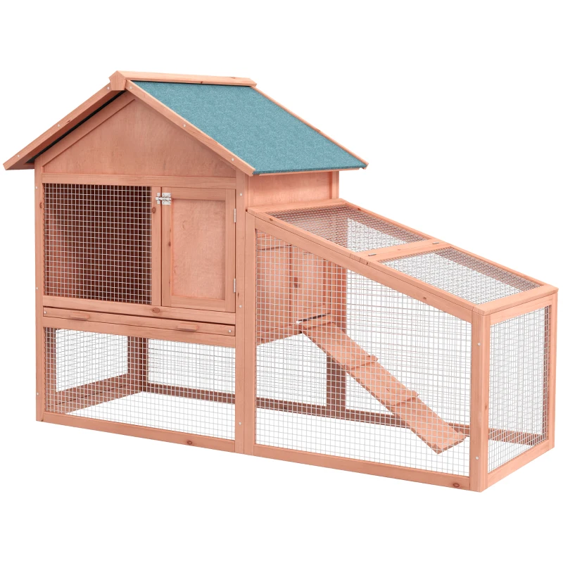 PawHut 2 Tier Rabbit Hutch Outdoor Bunny House Guinea Pig Cage with Removable Tray, Ramp, Asphalt Roof