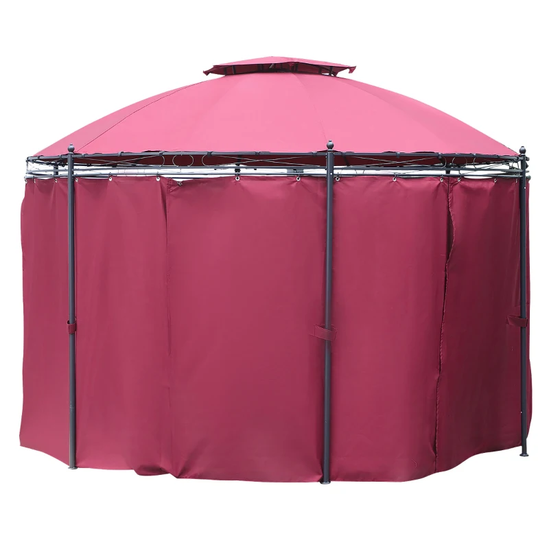Outsunny 11.5' Patio Gazebo, Outdoor Gazebo Canopy Shelter with Curtains, Romantic Round Double Roof, Solid Steel Frame for Garden, Lawn, Backyard and Deck, Wine Red