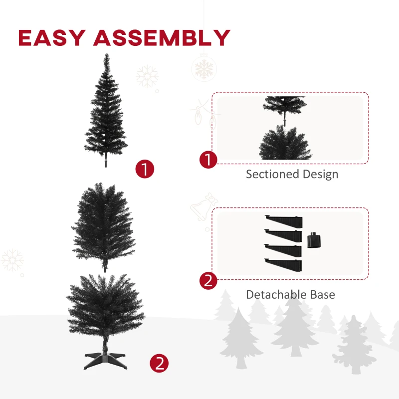 HOMCOM 6 Pencil Christmas Tree, Slim Artificial Xmas Tree with Realistic Branches, Sturdy Metal Stand, Black